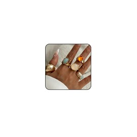 Otxas Chunky Gold Rings for Women Adjustable Statement Rings Baroque Pearl Flower Ring Stackable Rings Set 6Pcs Chunky Jewelry (Gold-5)