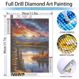 MOMDEDP Landscape Diamond Art Kits for Adults,Mountain Lake Sky Scenery Diamond Painting Kits Full Drill Crystal Rhinestone Gem Art Craft Kits DIY Crafts Kits for Home Wall Decor 12X16Inch