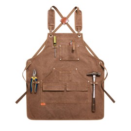 Farady Canvas Work Apron with Large Pockets Cross Back Adjustable Strap Heavy Duty Woodworking Tool Apron for Men Women Carpenters Machinist