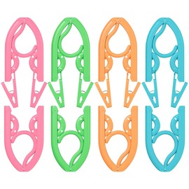 Foldable Travel Hangers – 4 Standard & 4 Clip-On Clothes Hangers – Compact, Lightweight, Space-Saving, Portable Laundry Drying Rack for Travel, Camping, Home, Dorm Use, 8 Pack, Multicolor