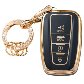 WSAuto for Highlander Camry Key Fob Cover with Metal Keychain, for Corolla Avalon C-HR Prius GT86 Car Key Case Shell Accessories Black