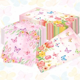 40PCS Wildflower Napkins Floral Flower Butterfly Napkin Tea Party Napkins Wildflower Party Decorations for Wedding Baby Shower Bridal Shower