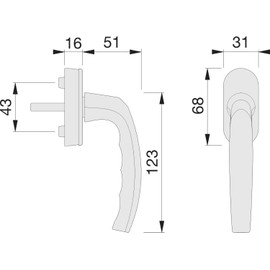 Brass 90 Degree Right Opening Window Handle - Right French Window Handle - Brass Handle
