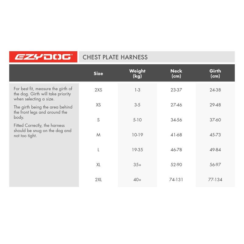EzyDog Adjustable Chest Plate Harness - Small, Medium, XL, &