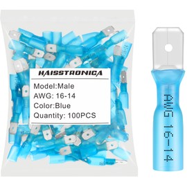 haisstronica 100pcs Blue Heat Shrink Male Spade Connectors,16-14 Gauge Insulated Electrical Crimp Wire Terminals