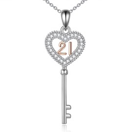 VENACOLY 21st Birthday Necklace Sterling Silver Key Pendant 21st Birthday Jewellery Gifts for Her Daughter Women