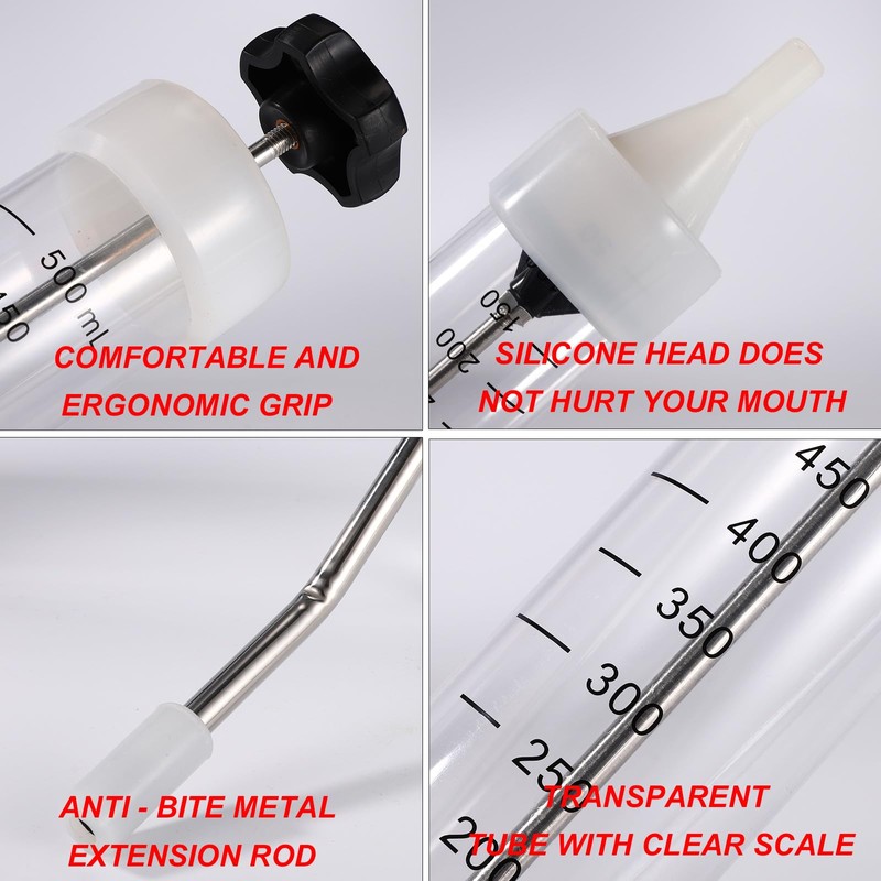 500ML Large Veterinary Metal Feeding Needle Tube with Nozzle, Adjustable