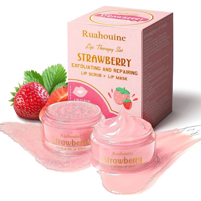 Ruahouine Set De Exfoliante Y Mascarilla Labial De Fresa, Exfoliante