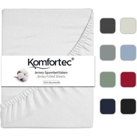 Komfortec Jersey Fitted Sheet 90 x 200 cm, 100% Cotton, White