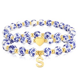 Maxcate Flower Initial Bracelets for Women Girls - Vintage Heart S Initial Bracelet Teen Girls Trendy Stuff Charm Bracelet Romantic Christmas Birthday Gifts for 5 6 7 8 9 10 Year Old Girls Gifts