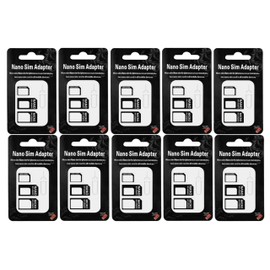 FLLAGG20 10x SIM Card Adapter Set, SIM Adapter, Black, 4-in-1, Includes Ejection Tool, Nano to Micro, Micro to Standard, Nano to Standard, Universal for Smartphones, Simple SIM Adapter