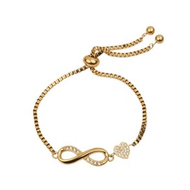 LuckyLy Pulseras Mujer con Dijes de Corazón e Infinito, Brazalete de Acero Inoxidable con Baño Oro 18k y Zirconia Cúbica – Regalos para Mujer Navidad y Regalos para Novia San Valentín, Angie Oro
