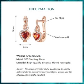 Bellitia Jewelry Rose Gold-Plated Sterling Silver Earrings Twist Earrings for Women Girls Fashion Heart Red Zirconia Earrings with Stone Earrings Set, Sterling Silver, Cubic Zirconia