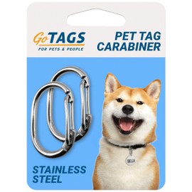 GoTags Pet Tag Carabiner, Stainless Steel Cat and Dog Tag Clip, Strong Durable Quick Connect to Pet Collars, Easy Upgrade for Split Ring Small and Large, Pack of 2