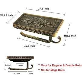 Vintage Toilet Paper Holder with Shelf,Aluminum Toilet Tissue Roll Holder Wall Mounted,Toilet Paper Shelf for Bathroom Accessories,Bronze