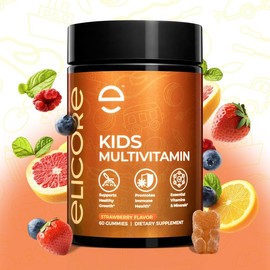 ELICORE Kids Multivitamin Gummies | Immune, Growth, Focus & Attention Support | Vitamins A, C, D, E, B6, B12, Zinc | Gluten-Free, Non-GMO | 60 Ct