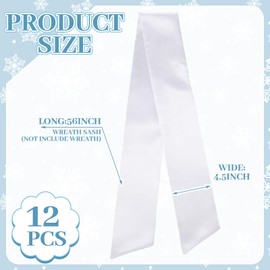 VitalCozy Wreath Sash for Front Door Blank White Wreath Sash Accessories Embroidery Plain Blanks for Embroidery Monogram Party Farmhouse Indoor Outdoor Wedding Decor, 4.49'' x 56.3'' (12 Pcs)