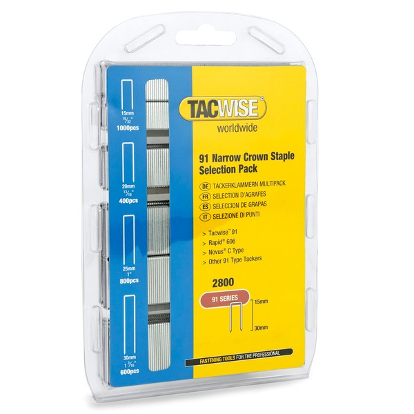 Tacwise 0204 Selection Pack of Type 91 / 15 -30 mm Galvanised Narrow Crown Staples, Pack of 2800