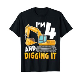 I'm Four 4 Year Old 4th Birthday Boy Excavator Construction T-Shirt