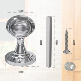 Bwintech 1 Set Beehive Mortice Door Knobs,Chrome Finishing Pull Door Handle Knobs for Interal Doors