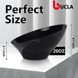 bUCLA 12 Pack Black Plastic Serving Bowls - 20 OZ Angled Bowls Disposable for Chip,Candy,Salad and Fruit - Ideal for Wedding & Party