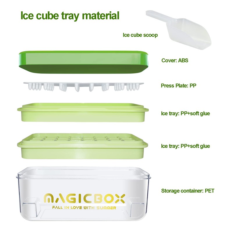 Ice Cube Tray with Lid, Food-Grade Ice Cube Moulds, Release