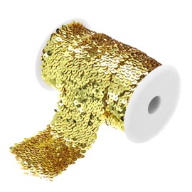QUARKZMAN 5.5 Yards 3 Inch Elastic Sequin Border 3 Rows Flat Sequin Ribbon Sequin Fabric Ribbon for Crafts DIY Sequin Fringe Sewing Gold