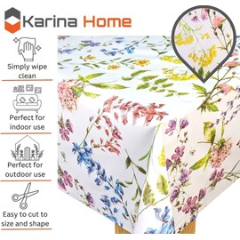 Karina Home Summer Meadow Floral Flowers Wipe Clean Tablecloth Vinyl PVC Table Cover Wipeable Table Cloth (200cm x 140cm)