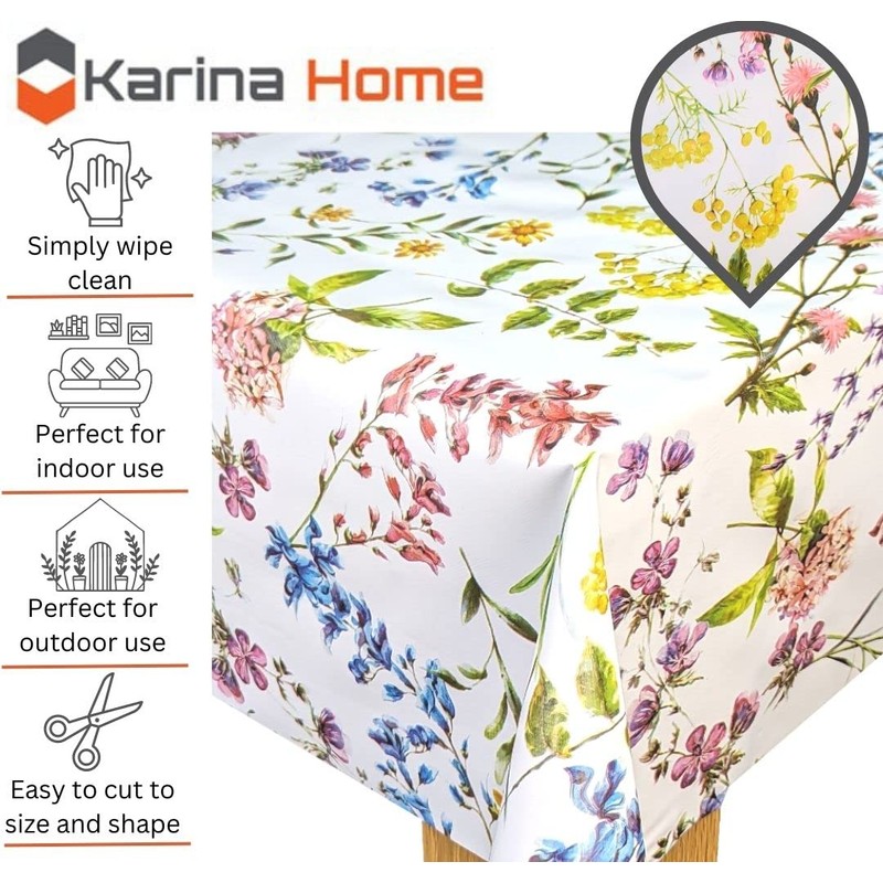 Karina Home Summer Meadow Floral Flowers Wipe Clean Tablecloth Vinyl