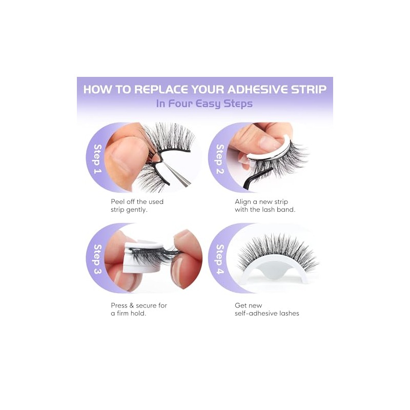 Self Adhesive Eyelashes Natural Look,Pre Glued No Glue Needed Reusable