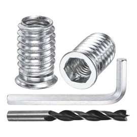 M METERXITY 15-Pack Threaded Inserts for Wood, 3/8-16x25mm Hex Drive Threaded Insert Nuts for Wood Furniture, with a Hex Wrench and Drill Bit [Silver Tone]