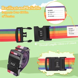 SpiralScgv Adjustable Luggage Straps with Combination Lock – 4 Pack Bright Colors, Quick-Release Buckle, Secure Travel Luggage Straps for Added Safety(Multicolour Tricolor)