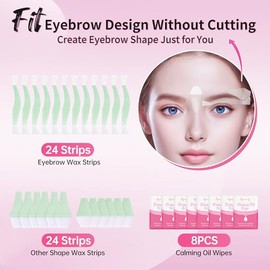 Beauty7 Kit de tiras de cera para piel sensible, depilación facial para cejas, labios, 24 tiras y 4 toallitas de aceite calmantes, depilación en casa 