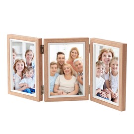 Three Photo Frame | Rustic Hinged Trifold Frame | Family Picture Collage Hinged Folding Collage Frame, 4x6 Three Opening Photo Frame for Wedding, Birthday, Holiday