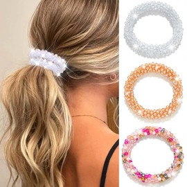Fashey Rhinestone Hair Ties Fancy Ponytail Holders Beaded Hair Scrunchies Decorative Hair Accessories for Women
