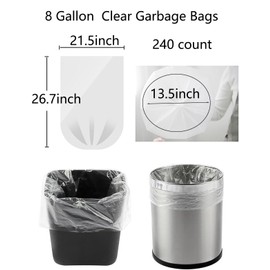 240 Count 8 Gallon Trash Bags Clear Medium Garbage Bags Strong, Leakage-Free,Unscented 30 Liter Thick for Bathroom, Office, Kitchen Waste Basket Trash Can (Clear, 8 Gallon-240 Count)
