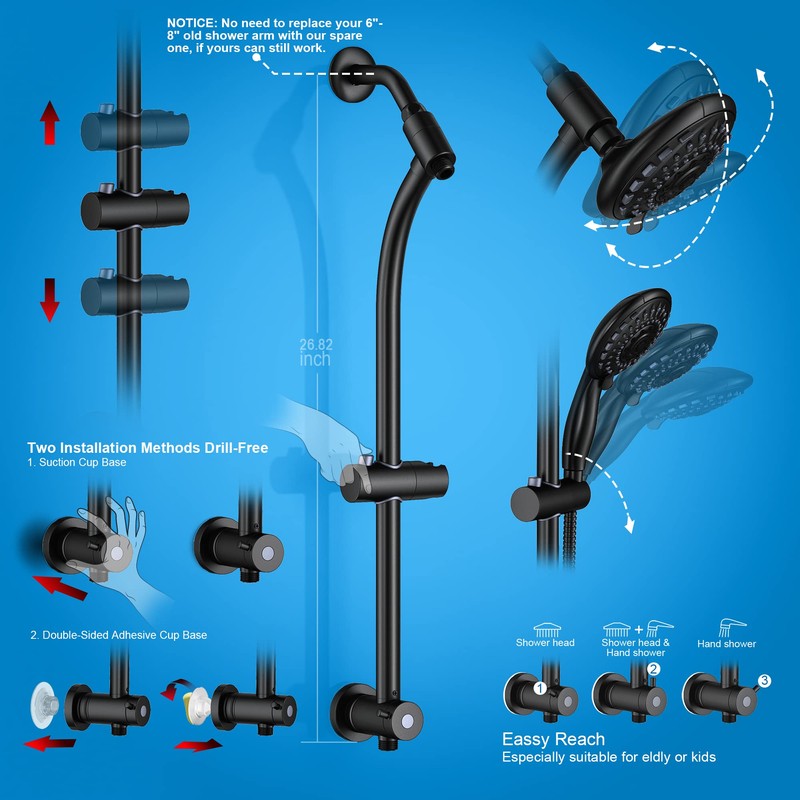 Egretshower Handheld Showerhead & Rain Shower Combo for Easy Reach,