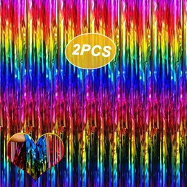 Foil Fringe Curtain Party Decorations DERIQ 2 Pack 3.28 x 6.56 ft Golden Tinsel Curtain Party Photo Backdrop for Birthday Party or Graduation Decorations Birthday Party (Macaron Dark Gradientlden)