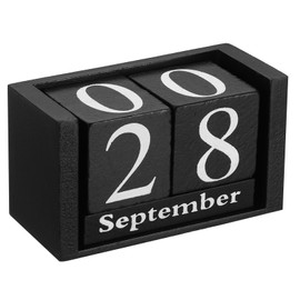 PATIKIL Vintage Wood Block Perpetual Calendar, Reusable Wooden Month Date Display Blocks for Desk Office Home Decoration 3.7", Black