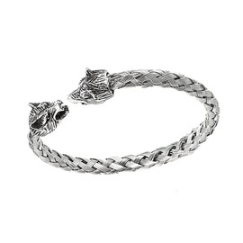 XYJJ Men's Bracelet, Link Curb Chain Bracelet, Stainless Steel Wolf Head Bracelet, Men's Solid Stainless Steel Bracelet, Wolf Heads Bracelet, Elastic Adjustable, for Men's Clothing (Silver), Stainless