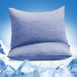 Marchpower Cooling Pillow Cases for Hot Sleepers Queen Size, Japanese Arc-Chill Cool Pillow Cases Double Design 2 Pack, Zipperd Breathable Skin-Friendly Cooling Pillowcase (20 X 30 inches)-Blue