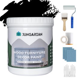 Jungarian Furniture Paint Kit 16oz with Tools - Water-based & Low Odor All-in-One Paint No Sanding - Matte Finish Indoor Outdoor Wood Paint for Cabinets, Doors, Tables and Dressers - Black