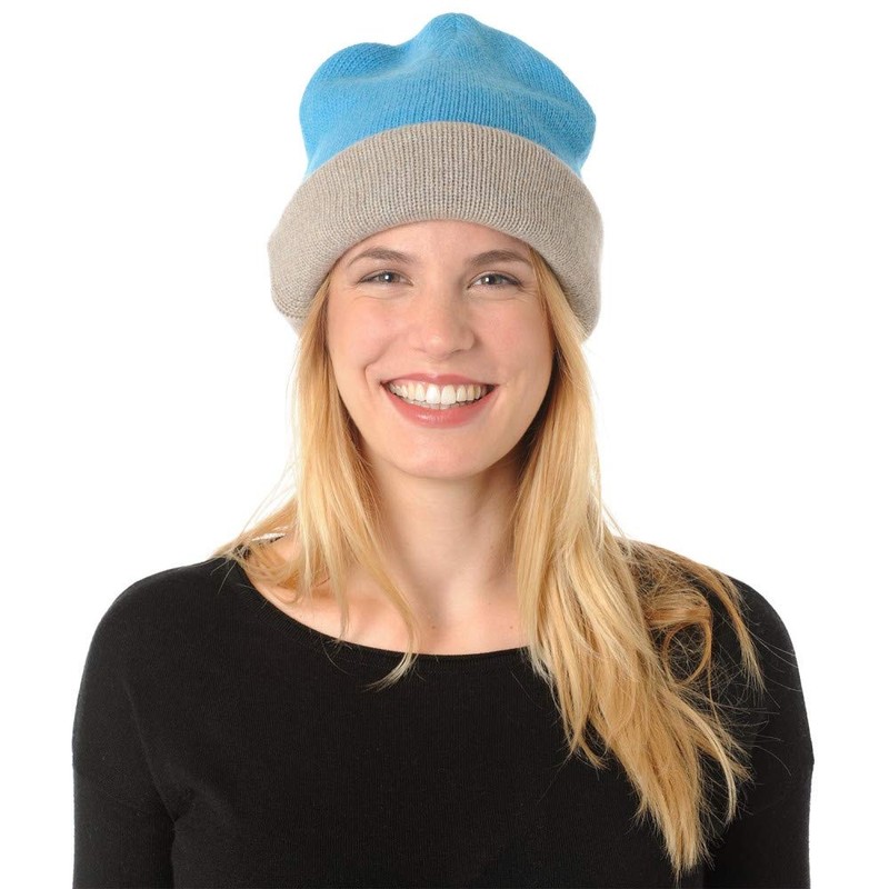 LES POULETTES - Hat 100% cashmere 6-ply two-tone colours, turquoise