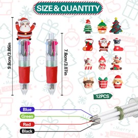 KAHOUI Pack of 12 Mini Christmas Cartoon Multicoloured Ballpoint Pens, Santa Claus Elk Ballpoint Pen, Multicoloured, 4 Colours Ballpoint Pen, Multicolour Ballpoint Pen for Office Study