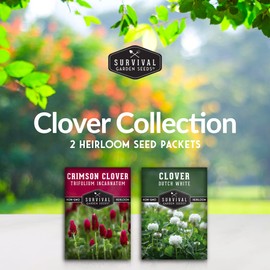 Clover Seed Collection for Planting - 2 Packets of Crimson & Dutch White Clover Seeds - Ground Cover & Pollinator Attractor - Non-GMO Heirloom Open-Pollinated Varieties - Survival Garden Seeds