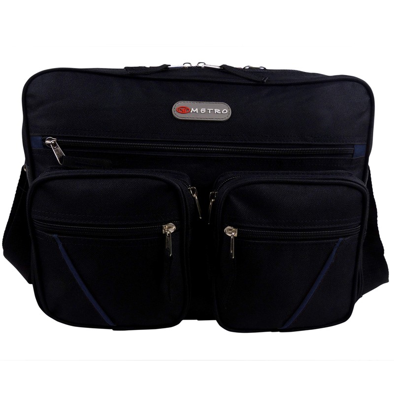 Metrolite Canvas Flight Travel Overnight Weekend Bag Cabin Approved -Black/Navy