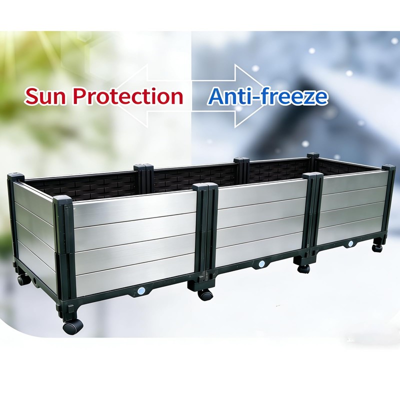 Ywie up Triple Compartment Elevated Raised Garden Bed with Wheels,