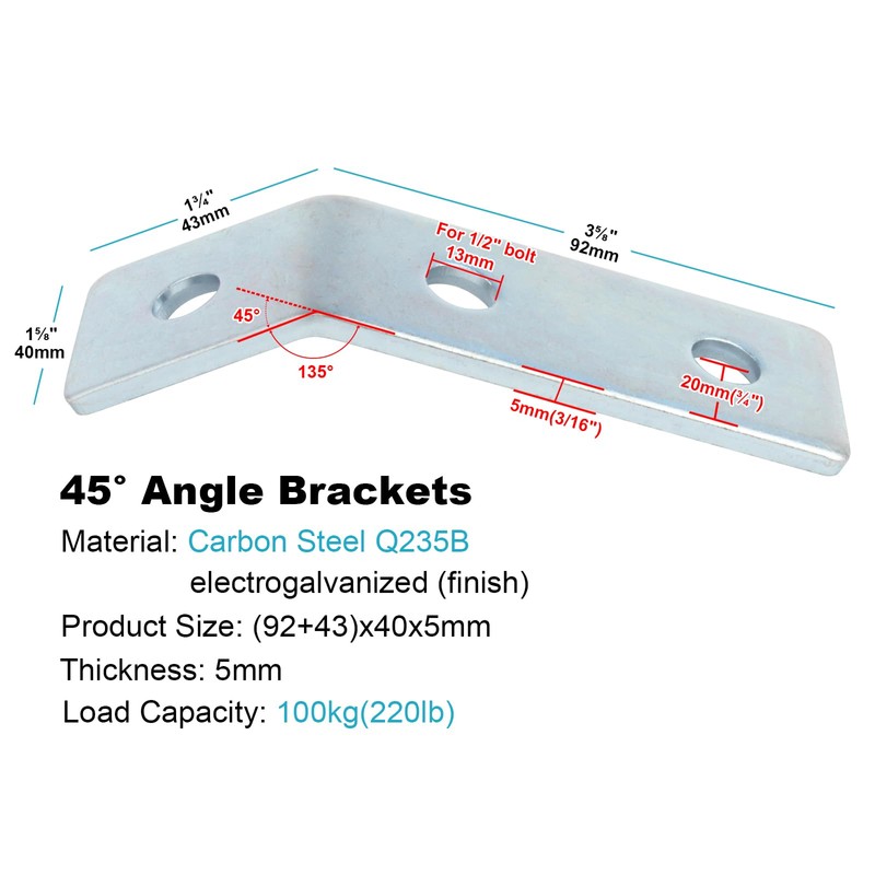 OTTFF 10 Pack 45 Degree Angle Bracket Fitting for 1-5/8"