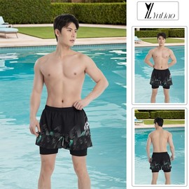 Men's New Summer Quick-Dry Anti-Chafing Beach Swim Shorts Men's Green - 3XL [140-160 Catties] 2ea