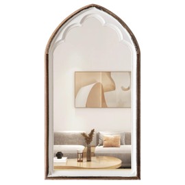 Sintosin Farmhouse Wooden Arched Mirrors for Wall 13 X 24 Inch, Hanging Distressed White Carved Wood Framed Arch Mirror, Rustic Decorative Mirrors for Living Room Entryway Fireplace Bathroom